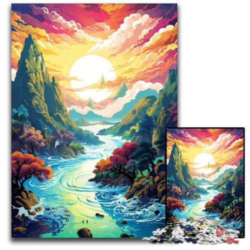 1000-teiliges Puzzle für Erwachsene Jangtse-Fluss farbenfrohes psychedelisches Puzzle pädagogisches Denkspiel künstlerische Heim- und Bürodekoration Alter 1000 PCS (38x26cm) von CYSEHKRBL
