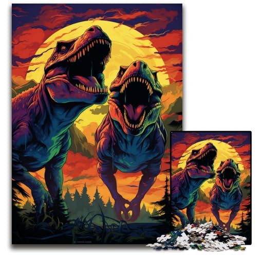 1000-teiliges Puzzle für Erwachsene Tyrannosaurus Rex auf der Suche nach Beute Holzpuzzle anspruchsvolles Denkspiel – entspannendes Spielzeug für Teenager 1000 Teile (75x50cm) von CYSEHKRBL