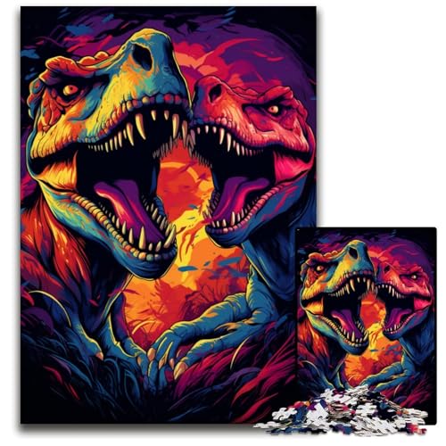 1000-teiliges Puzzle für Erwachsene Tyrannosaurus Rex beißt Sich gegenseitig Holzpuzzle anspruchsvolles Denkspiel – entspannendes Spielzeug für Teenager 1000 Teile (75x50cm) von CYSEHKRBL