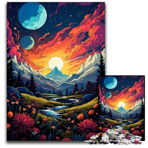 1000-teiliges Puzzle für Erwachsene Wildblumenfelder unter den Bergen Papierpuzzles entspannende Unterhaltung Heimdekoration 1000 Teile (38x26cm) von CYSEHKRBL