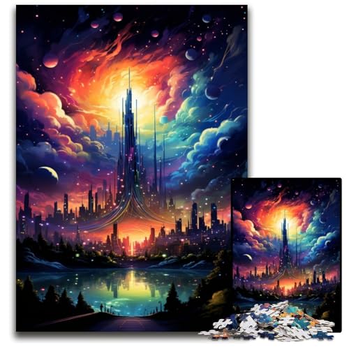 1000-teiliges Puzzle für Erwachsene wundervolle Nachtstadt Holzpuzzle anspruchsvolles Denkspiel – entspannendes Spielzeug für Teenager 1000 Teile (75x50cm) von CYSEHKRBL