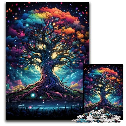 1000-teiliges Puzzle für Erwachsene. Der farbenfrohe psychedelische Lebensbaum. Holzpuzzle. Anspruchsvolles Denkspiel für Teenager. Familienspaß. Interaktives Spiel. 1000 Teile (75x50cm). von CYSEHKRBL