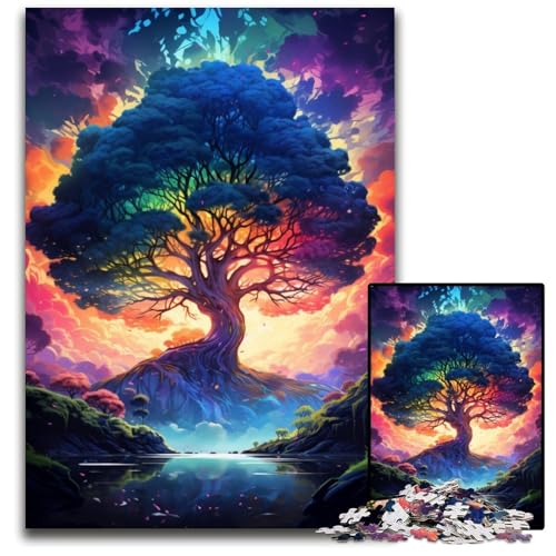 1000-teiliges Puzzle für Erwachsene. Der farbenfrohe psychedelische Lebensbaum. Papierpuzzle. Anspruchsvolles Denkspiel für Teenager. Familienspaß. Interaktives Spiel. 1000 Teile (38x26cm). von CYSEHKRBL