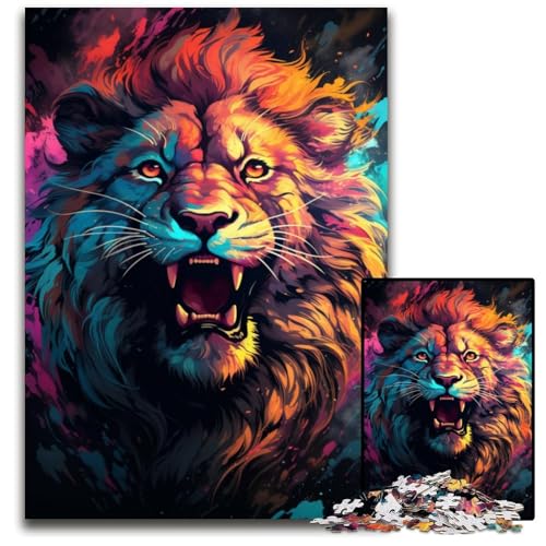 1000-teiliges Puzzle für Erwachsene. Der farbenfrohe und psychedelische König der Tiere. Papierpuzzle. Anspruchsvolles Denkspiel – Entspannendes Spielzeug für Teenager. 1000 Teile (38x26cm) von CYSEHKRBL