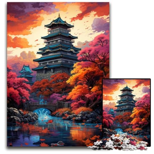 1000-teiliges Puzzle für Erwachsene. Die farbenfrohe Psychedelia der Burg von Osaka. Papierpuzzle. Anspruchsvolles Denkspiel für Teenager. Familienspaß. Interaktives Spiel. 1000 Teile (38x26cm). von CYSEHKRBL