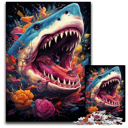 1000-teiliges Puzzle für Erwachsene. Die farbenfrohe Psychedelia der Hai-Mythologie. Holzpuzzle. Anspruchsvolles Denkspiel für Teenager. Familienspaß. Interaktives Spiel. 1000 Teile (75x50cm) von CYSEHKRBL