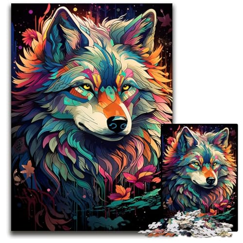 1000-teiliges Puzzle für Erwachsene. Die farbenfrohe Psychedelia der Polarwölfe. Holzpuzzle. Anspruchsvolles Denkspiel – Entspannendes Spielzeug für Teenager. 1000 Teile (75x50cm) von CYSEHKRBL