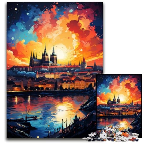 1000-teiliges Puzzle für Erwachsene. Die farbenfrohe Psychedelia der Prager Burg. Papierpuzzle. Anspruchsvolles Denkspiel – Entspannendes Spielzeug für Teenager. 1000 Teile (38x26cm) von CYSEHKRBL