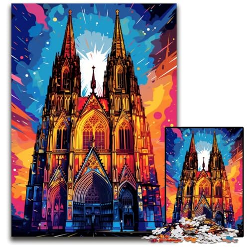 1000-teiliges Puzzle für Erwachsene: Die farbenfrohe Psychedelia des Kölner Doms. Holzpuzzle. Anspruchsvolles Denkspiel für Teenager. Spaß für den Familienspielabend. 1000 Teile (75x50cm) von CYSEHKRBL