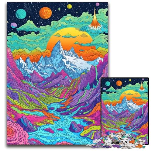 1000-teiliges Puzzle für Erwachsene. Die farbenfrohe Psychedelia des Mont Blanc. Holzpuzzle. Anspruchsvolles Denkspiel für Teenager. Familienspaß. Interaktives Spiel. 1000 Teile (75x50cm). von CYSEHKRBL