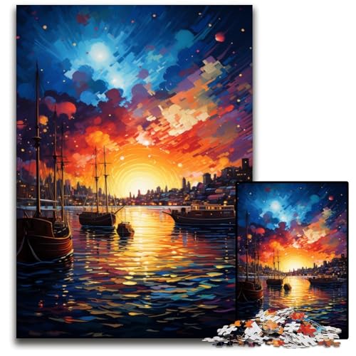 1000-teiliges Puzzle für Erwachsene. Die farbenfrohe Psychedelia des Osloer Hafens. Holzpuzzle. Anspruchsvolles Denkspiel – Entspannendes Spielzeug für Teenager. 1000 Teile (75x50cm) von CYSEHKRBL