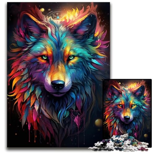 1000-teiliges Puzzle für Erwachsene. Die farbenfrohe Psychedelia des ätherischen Wolfs. Papierpuzzle. Anspruchsvolles Denkspiel – Entspannendes Spielzeug für Teenager. 1000 Teile (38x26cm) von CYSEHKRBL