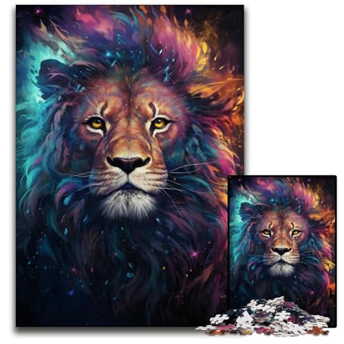 1000-teiliges Puzzle für Erwachsene. Die farbenfrohe Psychedelia des kosmischen Löwen. Papierpuzzle. Anspruchsvolles Denkspiel – Entspannendes Spielzeug für Teenager. 1000 Teile (38x26cm) von CYSEHKRBL