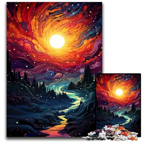 1000-teiliges Puzzle für Erwachsene. Die farbenfrohe Psychedelia von Black Hole Dawn. Holzpuzzle. Anspruchsvolles Denkspiel – Entspannendes Spielzeug für Teenager. 1000 Teile (75x50cm) von CYSEHKRBL