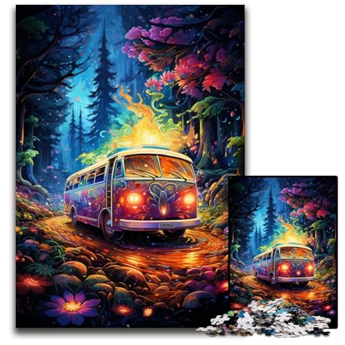 1000-teiliges Puzzle für Erwachsene: Die farbenfrohe Psychedelik des Waldbusses Papierpuzzle anspruchsvolles Denkspiel für Teenager Spaß für den Familienspielabend 1000 Teile (38x26cm) von CYSEHKRBL