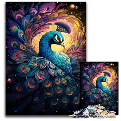 1000-teiliges Puzzle zum Malen eines bunten Pfaus für Erwachsene. Anspruchsvolle Puzzles perfekt für Teenager Familienzusammenhalt Denksportaufgabe und DIY-Heimdekor-Geschenk. 1000 Teile (75 x 50 cm) von CYSEHKRBL