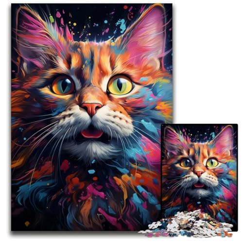 Aquarellmalerei-Katzen-Puzzle 1000 Teile für Erwachsene Puzzle für Erwachsene für Reiseliebhaber und Paare anspruchsvolles Spielzeug 1000 Teile (75x50cm) von CYSEHKRBL