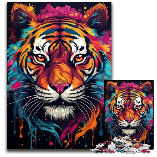 Aquarellmalerei-Tiger 1000-teiliges Puzzle Papierpuzzle für Erwachsene für Reiseliebhaber und Paare anspruchsvolles Spielzeug 1000 Teile (38x26cm) von CYSEHKRBL