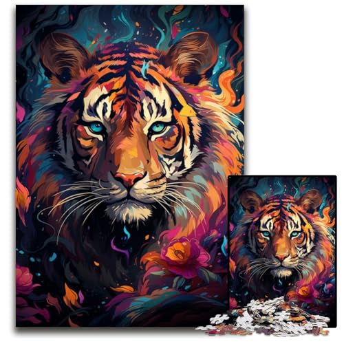 Aquarellmalerei-Tiger 1000-teiliges Puzzle für Erwachsene Holzpuzzle für Erwachsene perfekt für Teenager und Sammler ideale Heimdekoration und Reisegeschenk 1000 Teile (75x50cm) von CYSEHKRBL