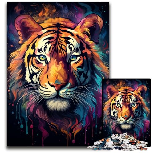 Aquarellmalerei-Tiger 1000-teiliges Puzzle für Erwachsene Puzzles für Erwachsene Weihnachten Halloween Ostern Neujahr 1000 Teile (75x50cm) von CYSEHKRBL