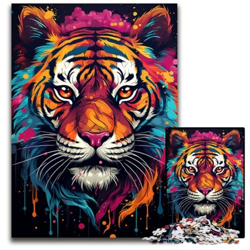 Aquarellmalerei-Tiger-Puzzle 1000 Teile für Erwachsene Puzzle für Erwachsene für Reiseliebhaber und Paare anspruchsvolles Spielzeug 1000 Teile (75x50cm) von CYSEHKRBL