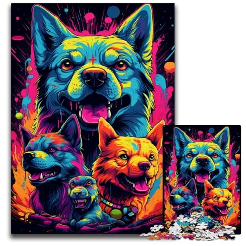 Bösartige Hunde jagen bei Sonnenuntergang 1000-teiliges Puzzle für Erwachsene Puzzles für Erwachsene Weihnachten Halloween Ostern Neujahr 1000 PCS (38x26cm) von CYSEHKRBL