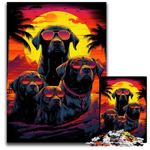 Bösartige Hunde jagen bei Sonnenuntergang 1000-teiliges Puzzle für Erwachsene Puzzles für Erwachsene Weihnachten Halloween Ostern Neujahr 1000 PCS (38x26cm) von CYSEHKRBL