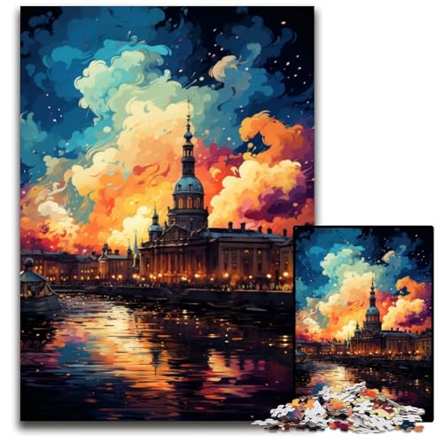 Das psychedelische Christiansborg-Palast-Puzzle 1000 Teile für Erwachsene. Puzzles für Erwachsene für Reiseliebhaber und Paare. Anspruchsvolles Spielzeug. 1000 Teile (75x50cm) von CYSEHKRBL