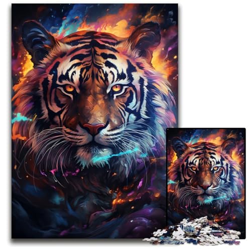 Der farbenfrohe Psychedelismus des Rauchtigers 1000-teiliges Puzzle für Erwachsene Holzpuzzle Familienaktivität Denksportaufgabe Heimdekoration 1000 Teile (75x50cm) von CYSEHKRBL