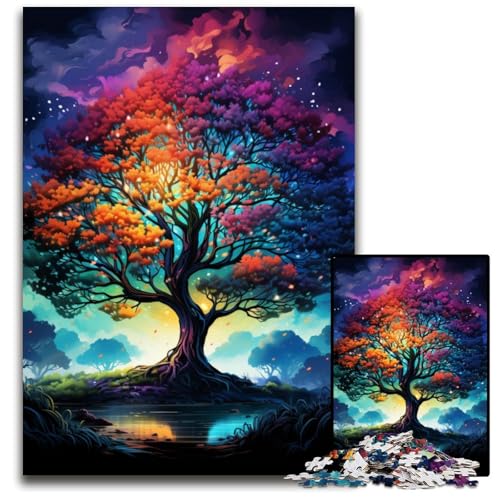 Der farbenfrohe psychedelische Lebensbaum 1000-teiliges Puzzle für Erwachsene Papierpuzzle Weihnachten Halloween Ostern Neujahr 1000 Teile (38x26cm) von CYSEHKRBL