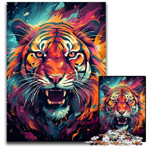 Der farbenfrohe und psychedelische König der Tiere 1000-teiliges Puzzle für Erwachsene Papierpuzzle Weihnachten Halloween Ostern Neujahr 1000 Teile (38x26cm) von CYSEHKRBL