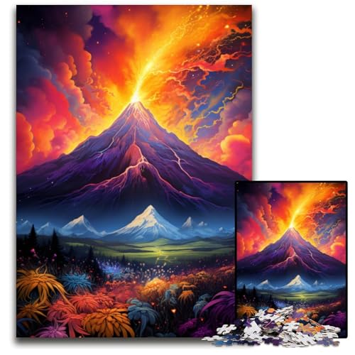Der psychedelische Vulkan ist ausgebrochen. 1000-teiliges Puzzle. Holzpuzzle für Erwachsene für Reiseliebhaber und Paare. Anspruchsvolles Spielzeug. 1000 Teile (75x50cm) von CYSEHKRBL