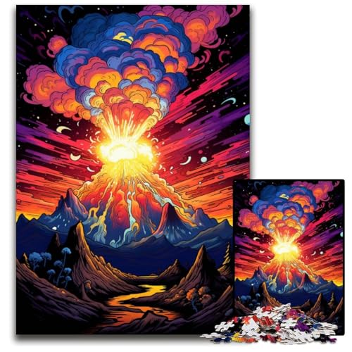 Der psychedelische Vulkan ist ausgebrochen. 1000-teiliges Puzzle. Papierpuzzle für Erwachsene für Reiseliebhaber und Paare. Anspruchsvolles Spielzeug. 1000 Teile (38x26cm) von CYSEHKRBL