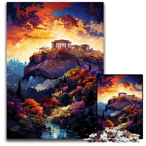 Die farbenfrohe Psychedelia der Akropolis 1000-teiliges Puzzle Holzpuzzle für Erwachsene für Reiseliebhaber und Paare anspruchsvolles Spielzeug 1000 Teile (75x50cm) von CYSEHKRBL