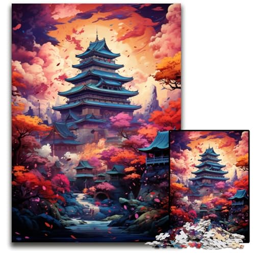 Die farbenfrohe Psychedelia der Burg Osaka 1000-teiliges Puzzle aus Holz anspruchsvolles Denkspiel für Teenager Spaß am Familienspielabend 1000 Teile (75x50cm) von CYSEHKRBL
