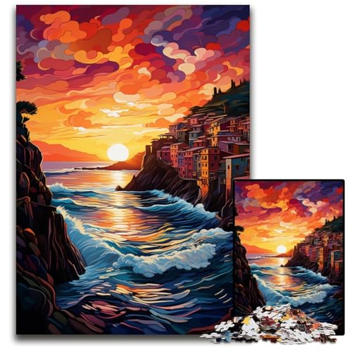 Die farbenfrohe Psychedelia der Cinque Terre 1000-teiliges Puzzle aus Holz anspruchsvolles Denkspiel für Teenager Spaß am Familienspieleabend 1000 Teile (75x50cm) von CYSEHKRBL