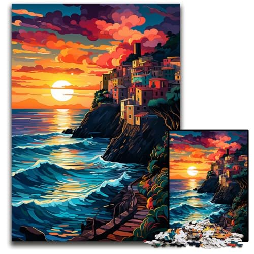 Die farbenfrohe Psychedelia der Cinque Terre 1000-teiliges Puzzle für Erwachsene Holzpuzzle für Erwachsene perfekt für Teenager und Sammler ideale Heimdekoration und Reisegeschenk 1000 Teile (75x50cm) von CYSEHKRBL