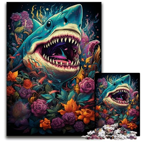 Die farbenfrohe Psychedelia der Hai-Mythologie 1000-teiliges Puzzle Holzpuzzle für Erwachsene für Reiseliebhaber und Paare anspruchsvolles Spielzeug 1000 Teile (75x50cm) von CYSEHKRBL