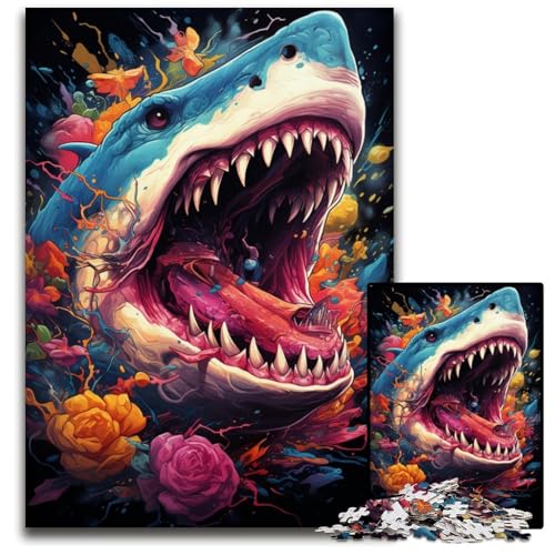 Die farbenfrohe Psychedelia der Hai-Mythologie 1000-teiliges Puzzle für Erwachsene unmögliches Puzzle für Erwachsene ideales DIY-Dekor und Denksport-Geschenk 1000 Teile (38x26cm) von CYSEHKRBL