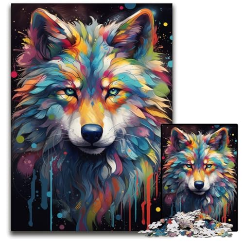 Die farbenfrohe Psychedelia der Polarwölfe Puzzle für Erwachsene 1000 Teile Holzpuzzle für Erwachsene für Heimdekoration Gehirntraining 1000 Teile (75x50cm) von CYSEHKRBL