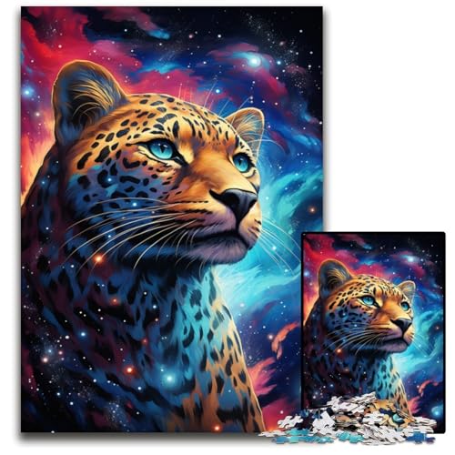 Die farbenfrohe Psychedelia der Sternennacht Leoparden-Puzzle 1000 Teile Holzpuzzle anspruchsvolles DIY-Dekorationsspiel interaktives Familienspielzeug 1000 Teile (75x50cm) von CYSEHKRBL