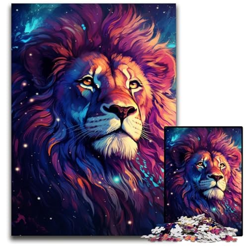 Die farbenfrohe Psychedelia der Sternennacht Löwen-Puzzle 1000 Teile für Erwachsene Puzzle für Erwachsene für Reiseliebhaber und Paare anspruchsvolles Spielzeug 1000 Teile (38x26cm) von CYSEHKRBL