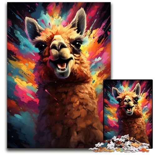 Die farbenfrohe Psychedelia der Weltraum-Alpakas 1000-teiliges Puzzle für Erwachsene Puzzles für Erwachsene Weihnachten Halloween Ostern Neujahr 1000 PCS (75x50cm) von CYSEHKRBL