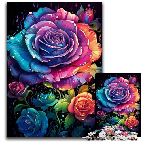 Die farbenfrohe Psychedelia der kosmischen Rosen 1000-teiliges Puzzle Papierpuzzle für Erwachsene für Reiseliebhaber und Paare anspruchsvolles Spielzeug 1000 Teile (38x26cm) von CYSEHKRBL