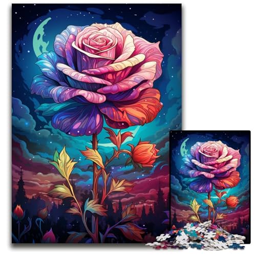 Die farbenfrohe Psychedelia der kosmischen Rosen 1000-teiliges Puzzle für Erwachsene Puzzles für Erwachsene Weihnachten Halloween Ostern Neujahr 1000 Teile (38x26cm) von CYSEHKRBL