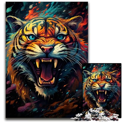 Die farbenfrohe Psychedelia der mutierten Tiger 1000-teiliges Puzzle Papierpuzzle für Erwachsene für Reiseliebhaber und Paare anspruchsvolles Spielzeug 1000 Teile (38x26cm) von CYSEHKRBL
