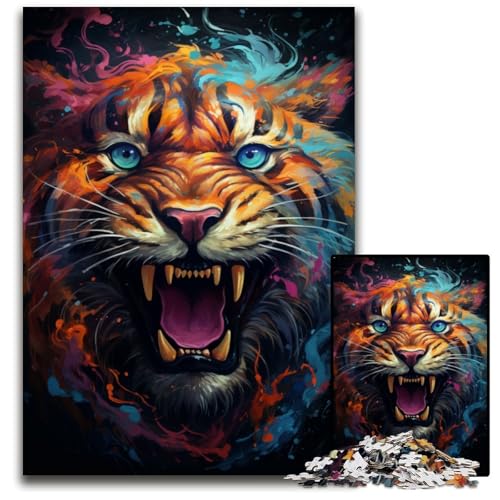 Die farbenfrohe Psychedelia der mutierten Tiger 1000-teiliges Puzzle aus Holz anspruchsvolles Denkspiel für Teenager Spaß am Familienspielabend 1000 Teile (75x50cm) von CYSEHKRBL