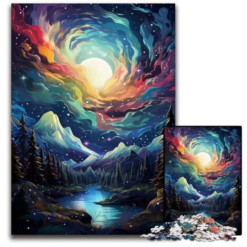 Die farbenfrohe Psychedelia des Aurora-Bergs Puzzle mit 1000 Teilen Holzpuzzle anspruchsvolles DIY-Dekorationsspiel interaktives Familienspielzeug 1000 Teile (75x50cm) von CYSEHKRBL