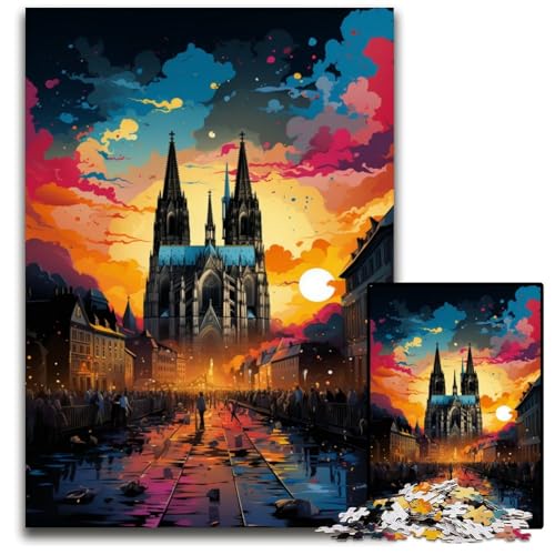 Die farbenfrohe Psychedelia des Kölner Doms. Puzzle für Erwachsene 1000 Teile Holzpuzzle Denksportspiel für Teenager 1000 Teile (75x50cm) von CYSEHKRBL