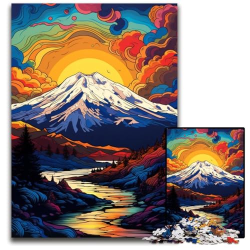 Die farbenfrohe Psychedelia des Mount Elbrus 1000-teiliges Puzzle für Erwachsene Papierpuzzle Weihnachten Halloween Ostern Neujahr 1000 Teile (38x26cm) von CYSEHKRBL